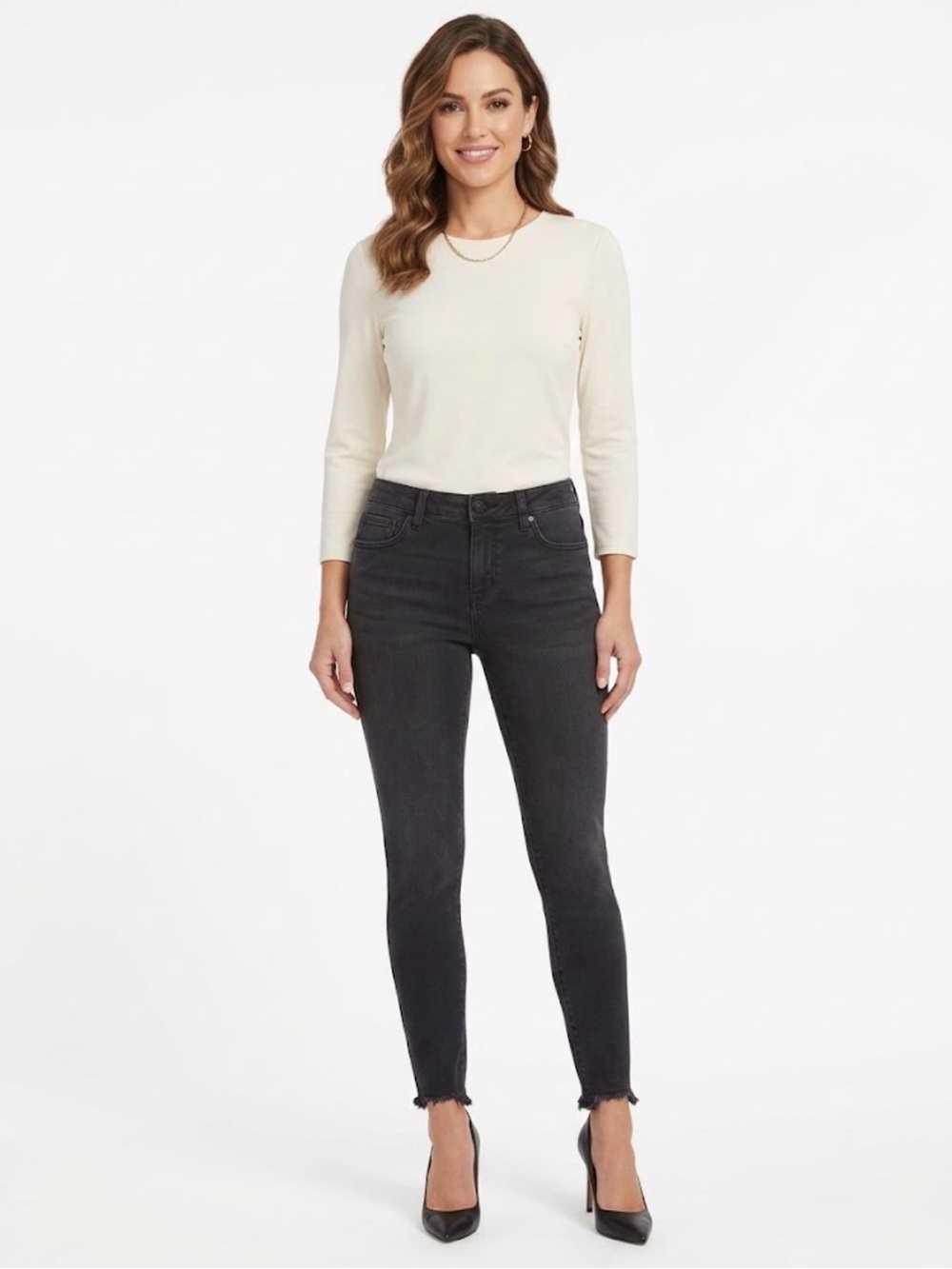 Vince Camuto Charcoal Black Skinny Ankle Jeans Raw Hem Size 30 US 10